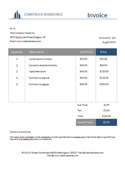 Free Architecture Invoice Template PSD template